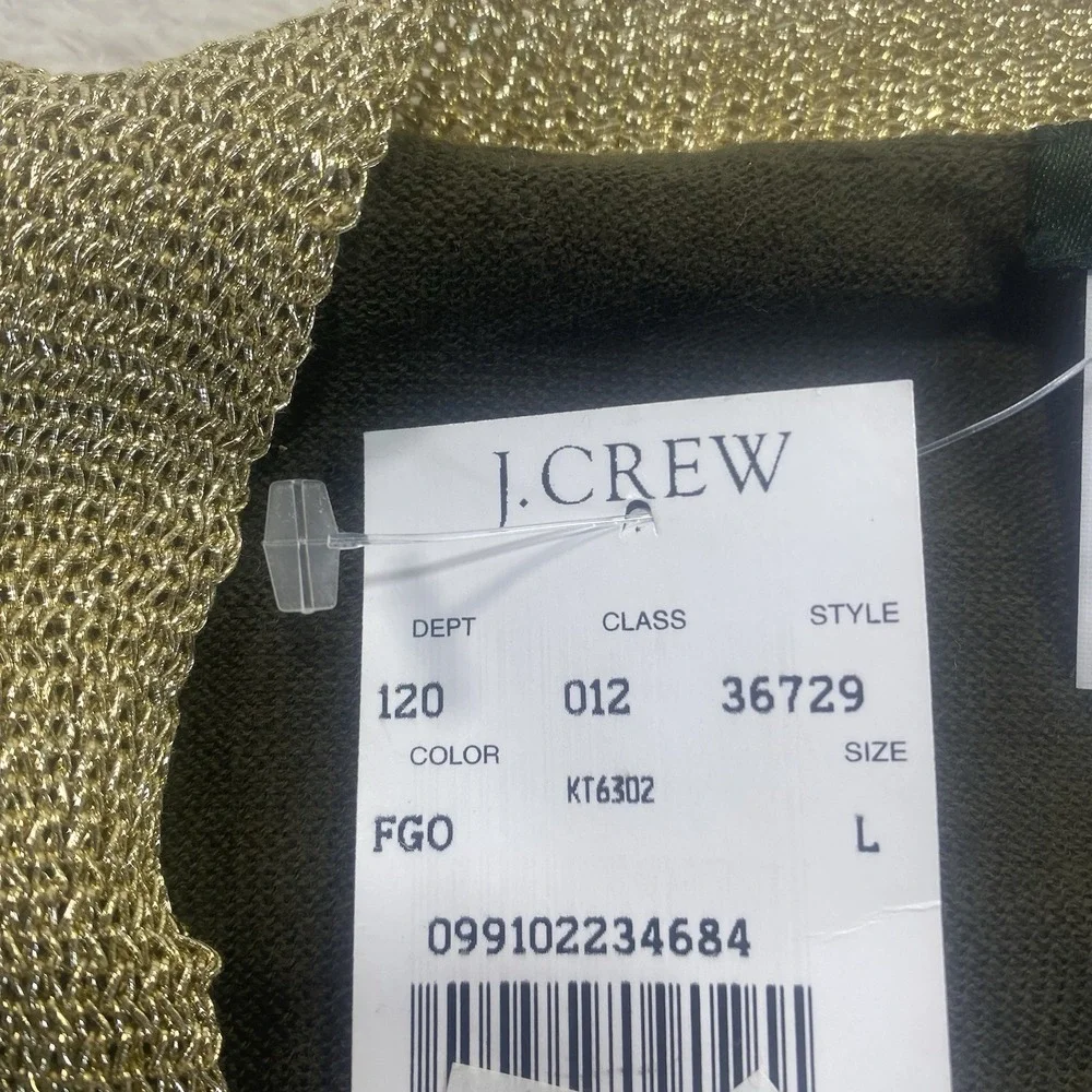 J. Crew Cardigan‎ Sweater Women's M Olive Metallic Gold Trim Cotton Wool